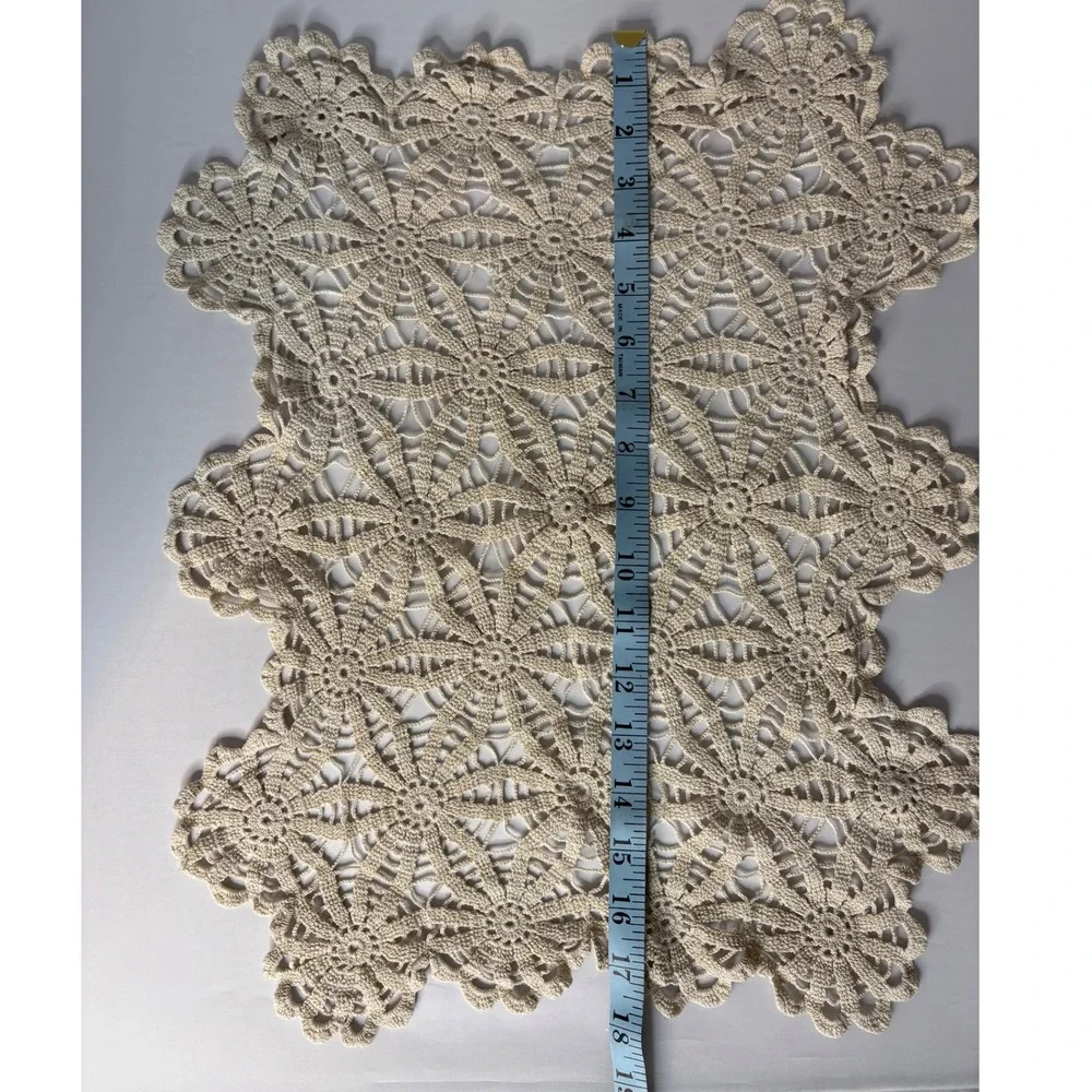 Vintage Cream Crochet Doily Table Topper Handmade Floral Lace Accent Decor 16x14
